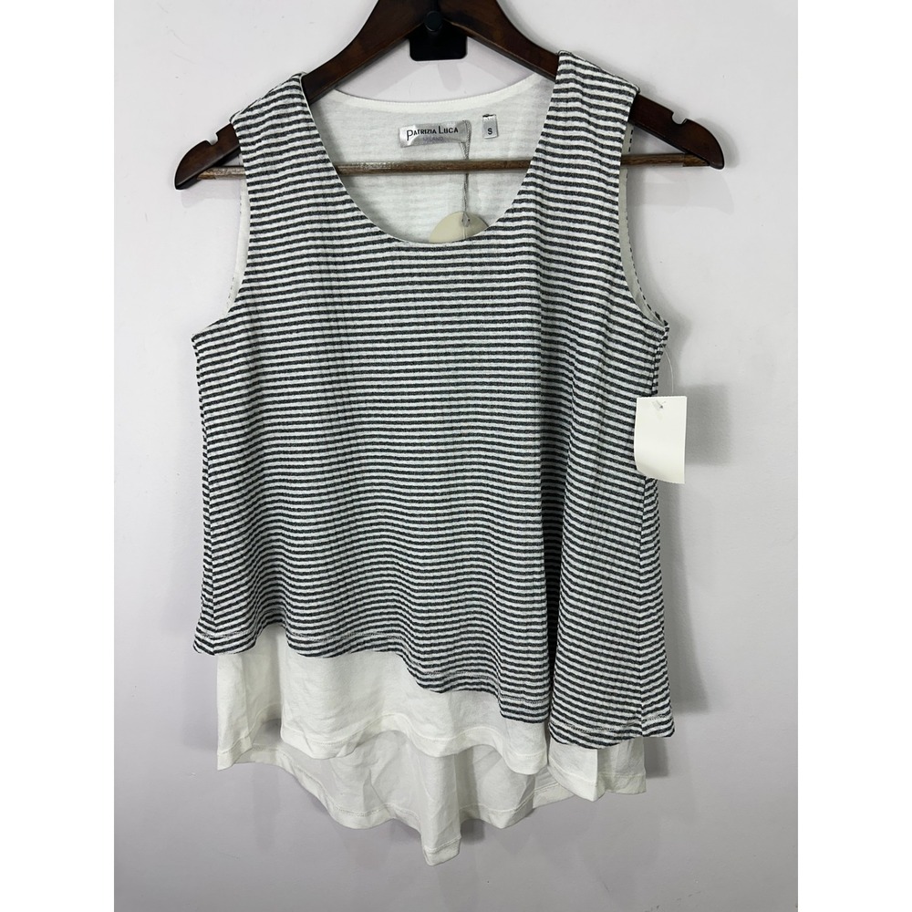 Patrizia Luca Tank Top Women Small Black White Striped Layered High Low Nautical